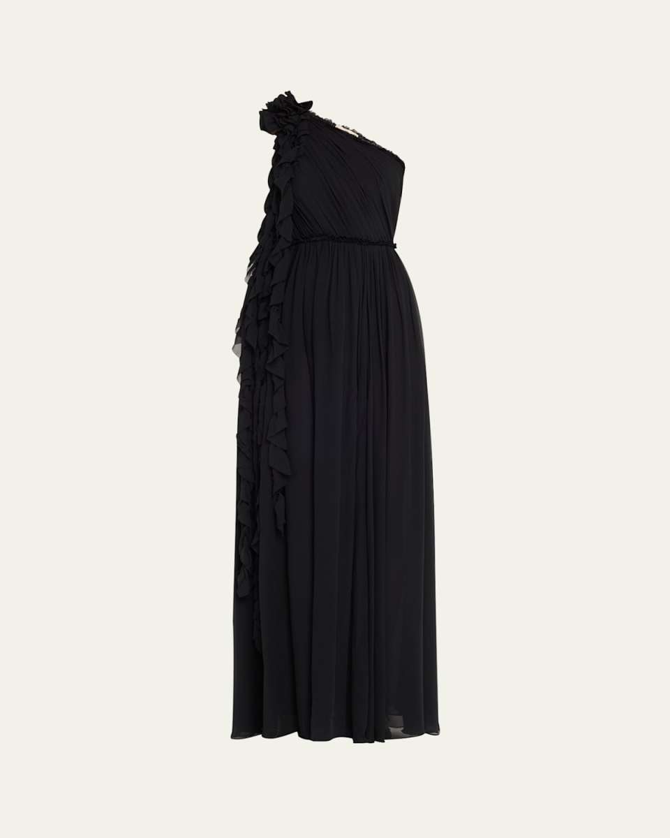 Adona One-Shoulder Ruffle Gown